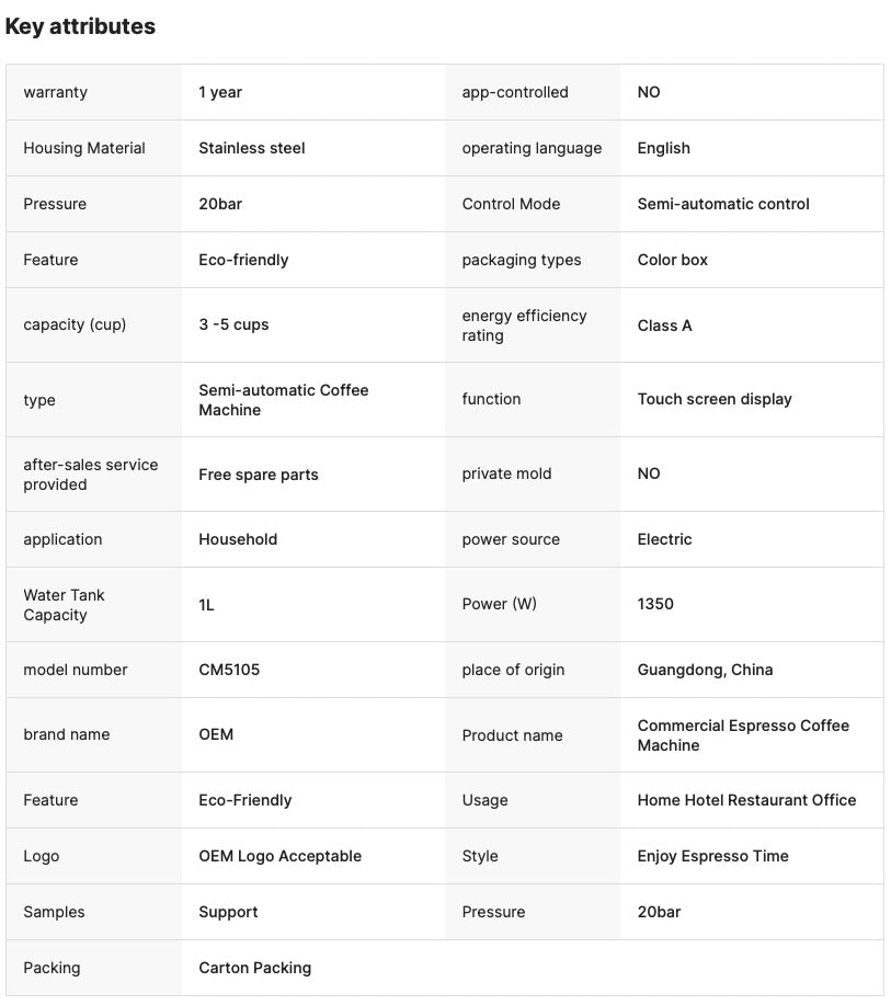 Small Household Espresso Steam Coffee Machine Semi-Automatic High-Pressure Extraction for Cross-Border Export Electric